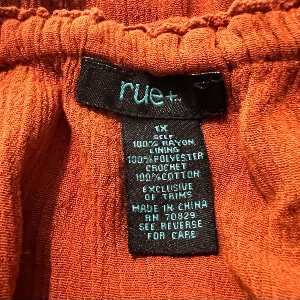 Rue+ Womens Plus Dress 1X Burnt Orange Rayon Midi Strapless Crochet Boho M15 - Picture 6 of 6